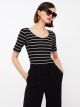 Women's U-Neck Striped Short Sleeve T-Shirt