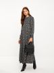 Crew Neck Patterned Long Sleeve Crinkle Maternity Dress