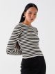 Crew Neck Striped Long Sleeve Women's Tricot Sweater