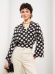 V Neck Polka Dot Long Sleeve Viscose Women's Blouse