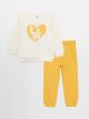 Crew Neck Long Sleeve Printed Baby Girl Sweatshirt and Trousers 2-Pack Set