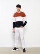 Crew Neck Long Sleeve Men's Tricot Sweater with Color Block