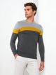 Crew Neck Long Sleeve Men's Tricot Sweater with Color Block