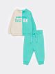 Crew Neck Long Sleeve Printed Baby Boy Sweatshirt and Trousers 2-Pack Set