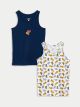 Crew Neck Printed Cotton Boy Singlet 2-Pack