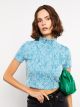 Half Turtleneck Patterned Short Sleeve Crop Women's Tricot Sweater