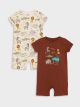 Crew Neck Short Sleeve Printed Baby Boy Rompers 2 Pack