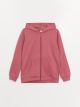 Hooded Basic Long Sleeve Girl Zippered Sweatshirt