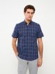 Regular Fit Short Sleeve Plaid Poplin Men's Shirt