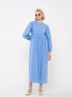 Crew Neck Striped Long Sleeve Poplin Women's Dress