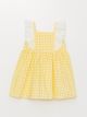 Square Neck Short Sleeve Check Patterned Baby Girl Dress