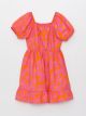 Square Neck Patterned Short Sleeve Girls' Dress