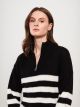 Turtle Neck Striped Long Sleeve Women's Tricot Sweater