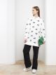 Crew Neck Mickey Mouse Printed Long Sleeve Oversize Cotton Women's Tunic