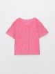 Crew Neck Scalloped Detailed Short Sleeve Girl's Shirt