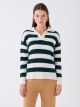 Polo Neck Color Blocked Long Sleeve Oversize Women's Knitwear Sweater