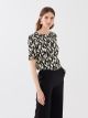 Crew Neck Patterned Short Sleeve Crop Women's Blouse