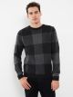 Crew Neck Long Sleeve Plaid Men's Tricot Sweater