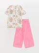 Baby Collar Patterned Short-Sleeved Girl's Shirt and Trousers