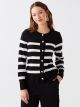 Crew Neck Striped Long Sleeve Women's Tricot Cardigan