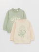 Crew Neck Long Sleeve Printed Baby Girl Sweatshirt 2 Pieces