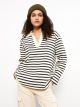 Polo Neck Striped Long Sleeve Women's Sweatshirt