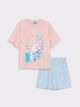 Crew Neck Elsa Printed Short Sleeve Girl's Pajamas Set