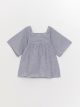 Square Neckline Striped Short Sleeve Girls' Blouse