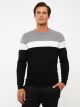 Crew Neck Long Sleeve Men's Tricot Sweater with Color Block