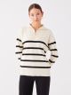 Jacket Collar Striped Long Sleeve Oversized Women's Knit Sweater