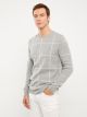 Crew Neck Long Sleeve Plaid Men's Tricot Sweater