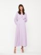 Tie Collar Plain Long Sleeve Crinkled Maternity Dress