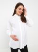 Shirt Collar Straight Long Sleeve Poplin Maternity Tunic