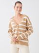 V Neck Striped Long Sleeve Women's Tricot Cardigan