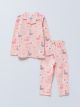 Polo Collar Long Sleeved Printed Cotton Baby Girl Pajamas Set