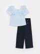 Square Collar Short Sleeve Girls' Blouse and Trousers