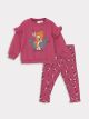 Crew Neck Long Sleeved Bambi Printed Baby Girl Sweatshirt and Leggings 2-Pack Set