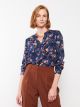 Henley Neckline Flower Long Sleeve Viscose Women's Blouse