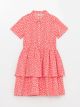 Shirt Collar Patterned Short Sleeve Poplin Girls Dress