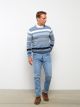 Crew Neck Long Sleeve Striped Men's Tricot Sweater