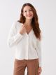 V Neck Self Patterned Long Sleeve Women's Tricot Cardigan