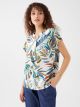 Women's Henley Neckline Patterned Short Sleeve Blouse