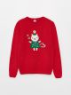 Crew Neck New Year Themed Long Sleeve Girl Tricot Sweater