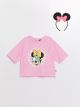 Crew Neck Minnie Mouse Printed Short Sleeve Girls' Crop T-Shirt and Crown