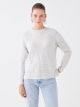 Crew Neck Self Patterned Long Sleeve Women's Tricot Sweater