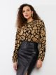 Ruched Collar Patterned Long Sleeve Women's Blouse