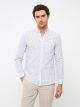 Regular Fit Long Sleeve Striped Poplin Men's Shirt