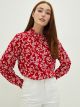 Ruffle Collar Floral Long Sleeve Viscose Women's Shirt