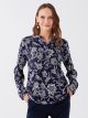 Henley Neckline Patterned Long Sleeve Women's Blouse