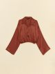 Shirt Collar Straight Long Sleeve Crop Satin Women's Blouse